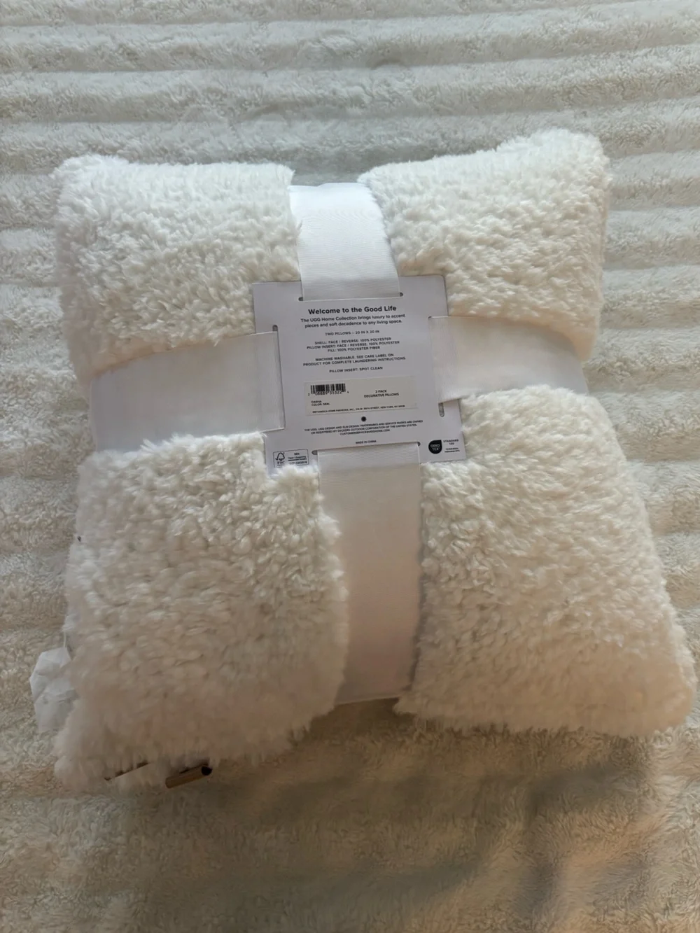 UGG Dasha Decorative Pillow - Light Gray Plush Velvet Sherpa
